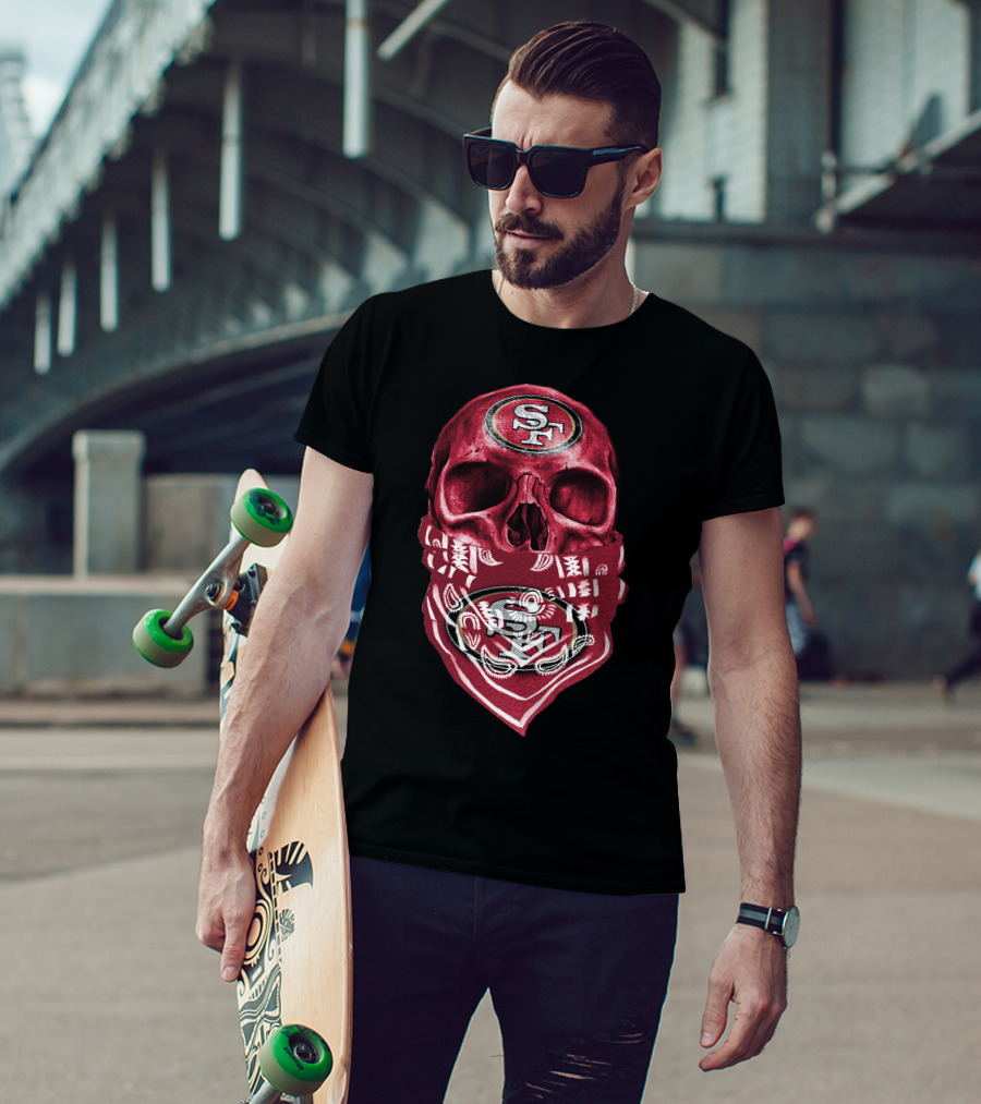 Skull V5 SF 49ers Bandana Emblem T-Shirt