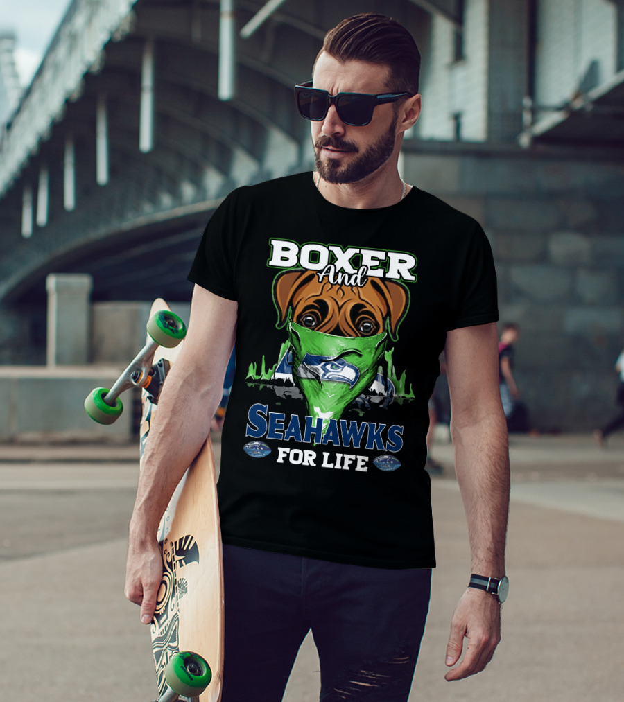 Boxer And Seahawks For Life Seahawks Mask Green Blue Dog Fan T-Shirt