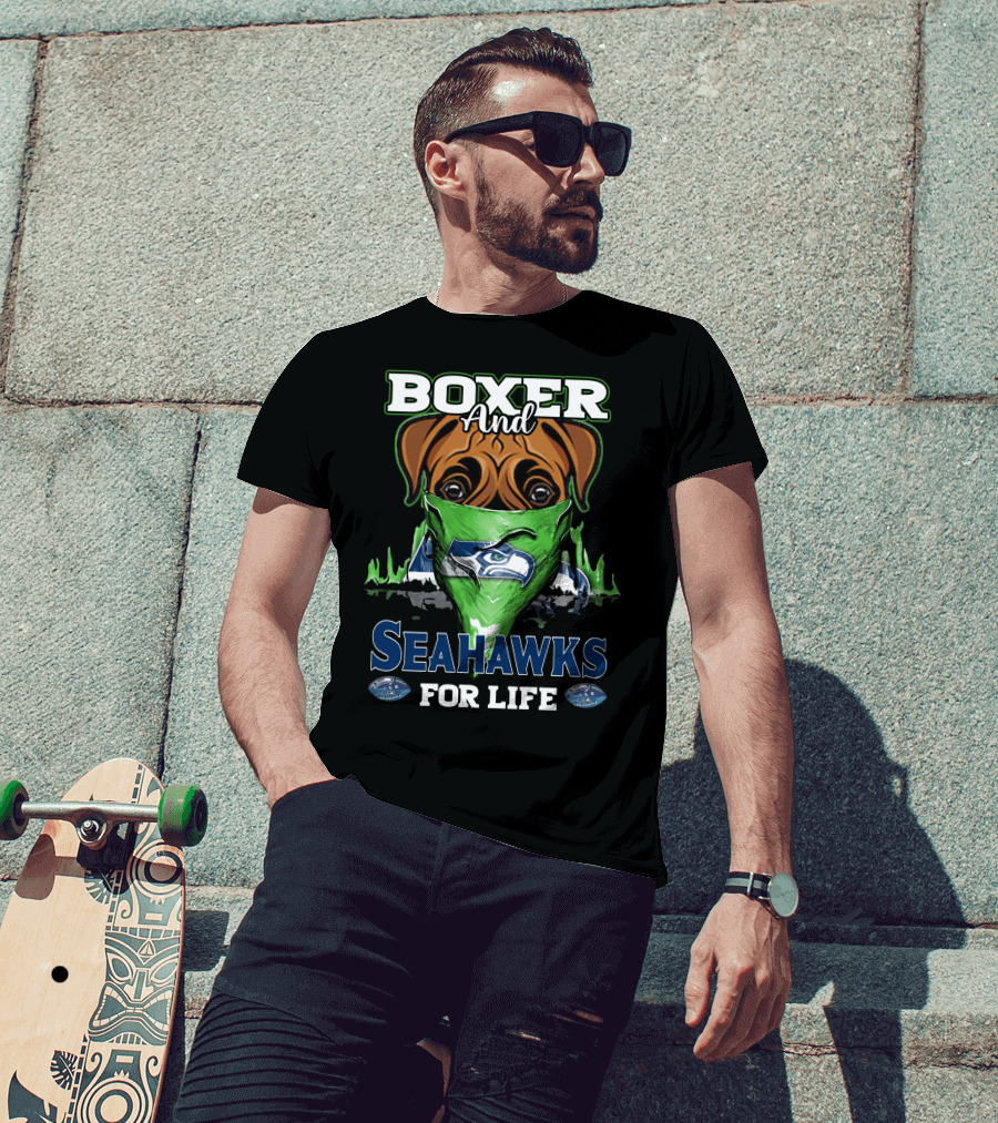 Boxer And Seahawks For Life Seahawks Mask Green Blue Dog Fan T-Shirt
