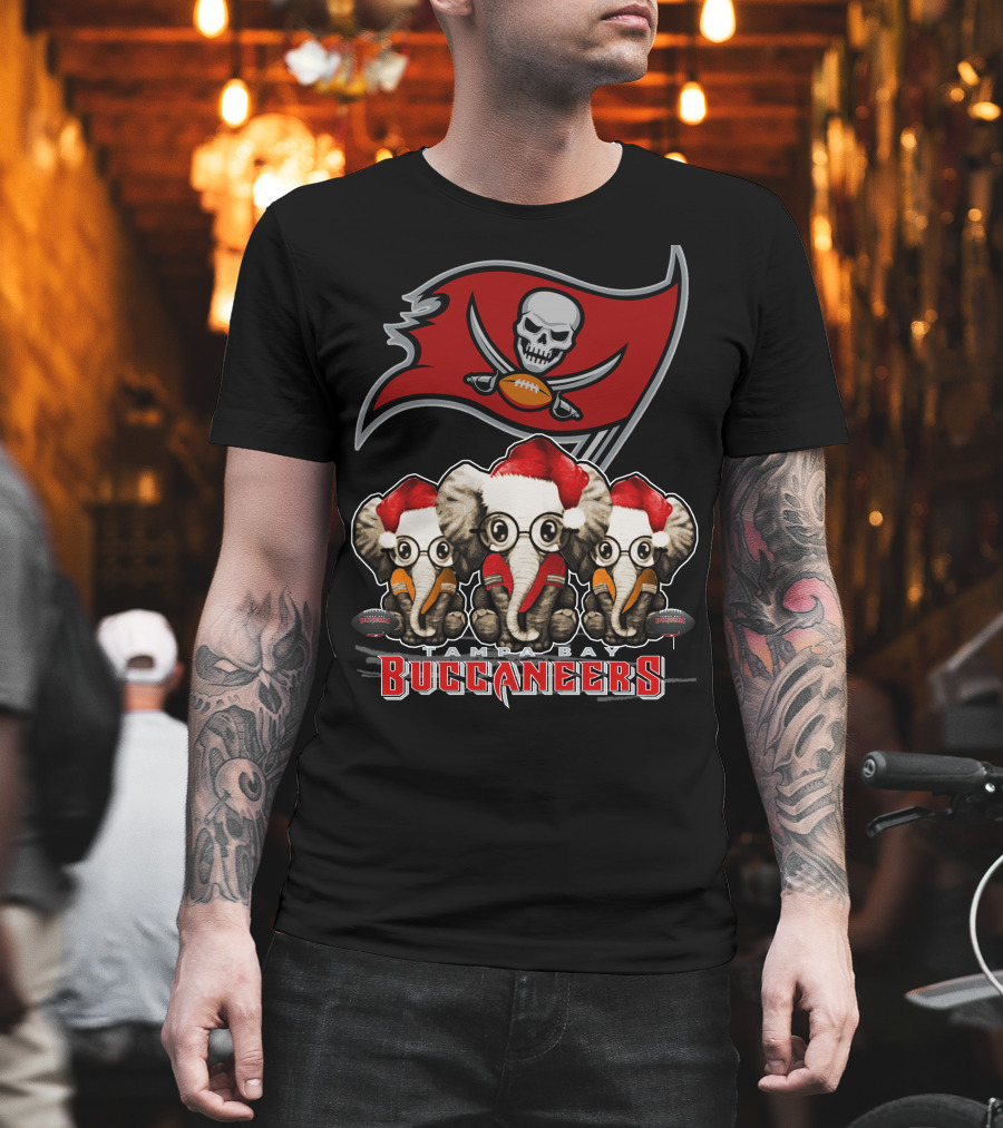 Tampa Bay Buccaneers Christmas Elephants Santa Hats NFL T-Shirt