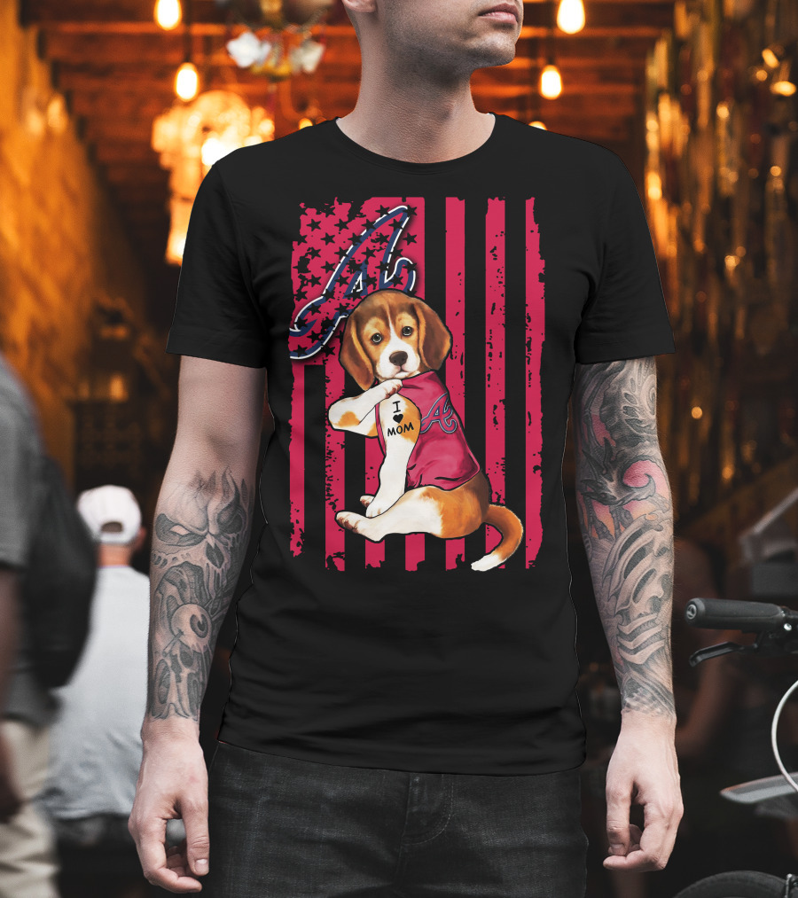 Beagle I Love Mom Atlanta Braves Stripes T-Shirt