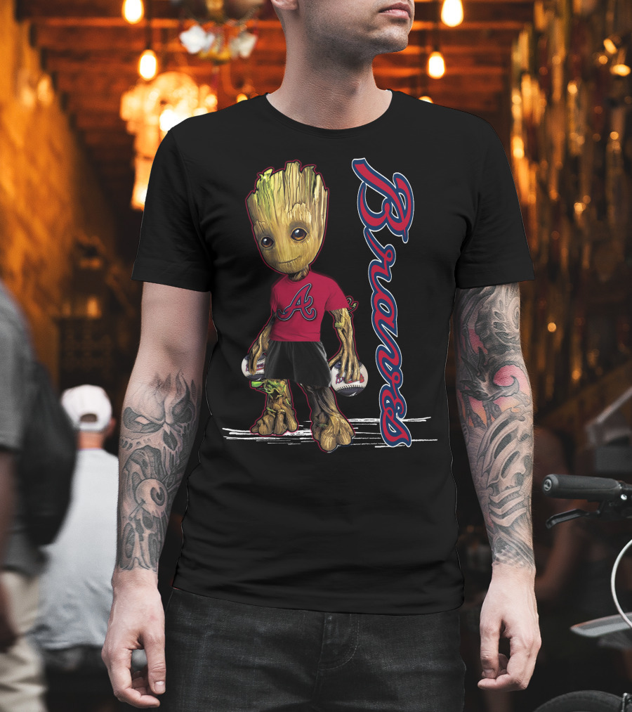 Groot Atlanta Braves Baseball Team Character Crossover T-Shirt