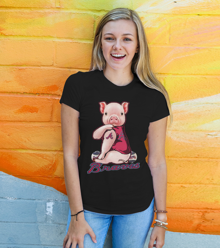 Pig In Atlanta Braves Jersey With Baseballs T-Shirt