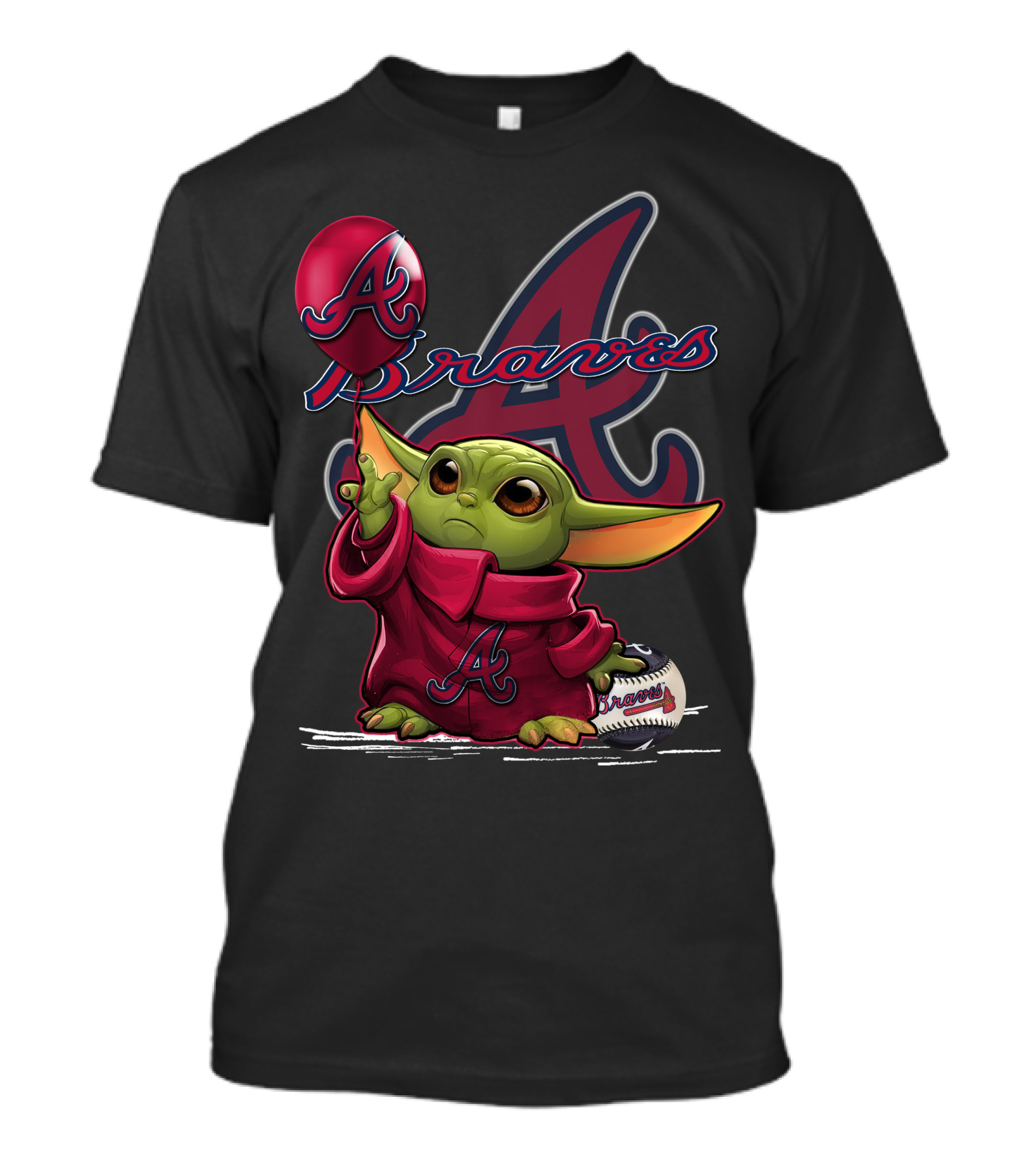 Yoda Braves Baseball Balloon Fan Art Baby Alien T-Shirt