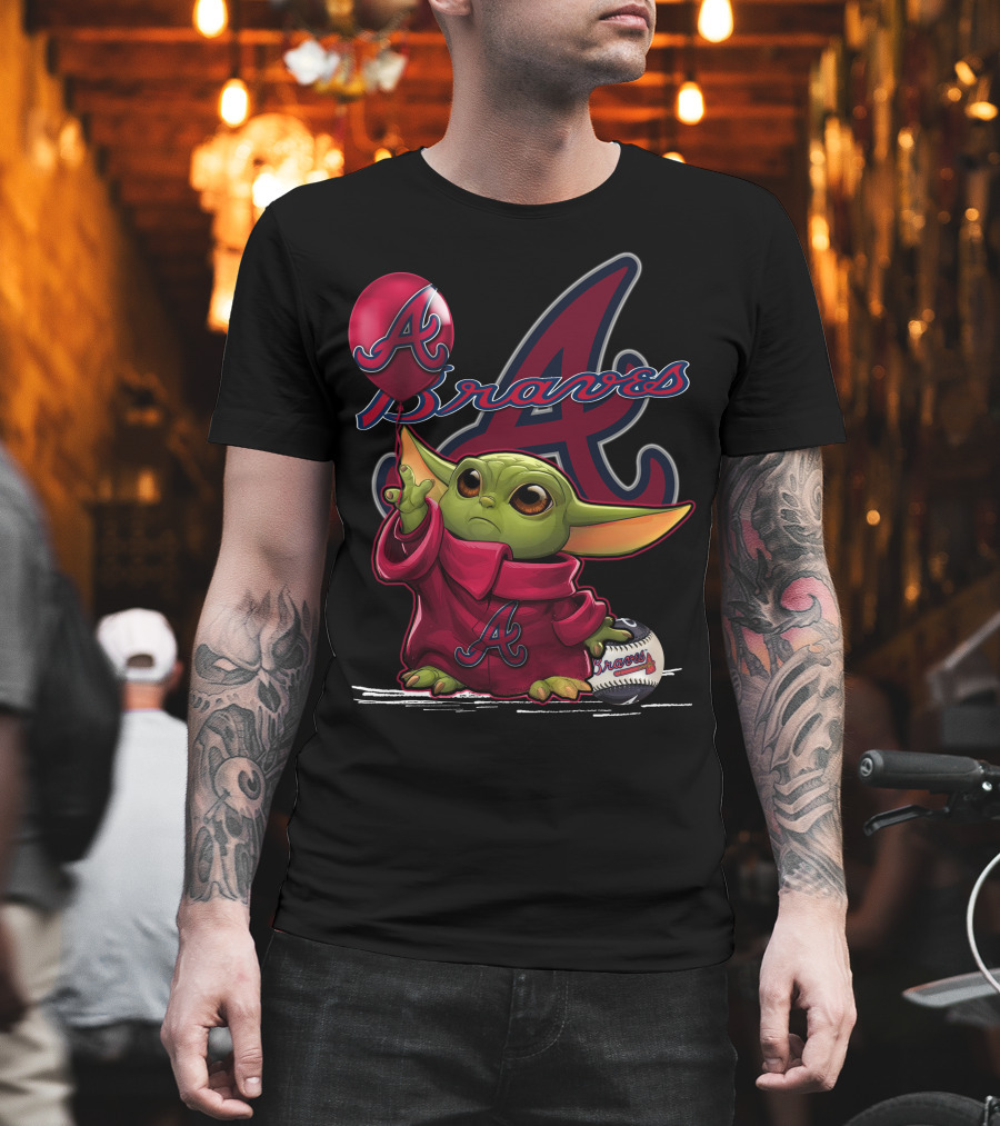 Yoda Braves Baseball Balloon Fan Art Baby Alien T-Shirt