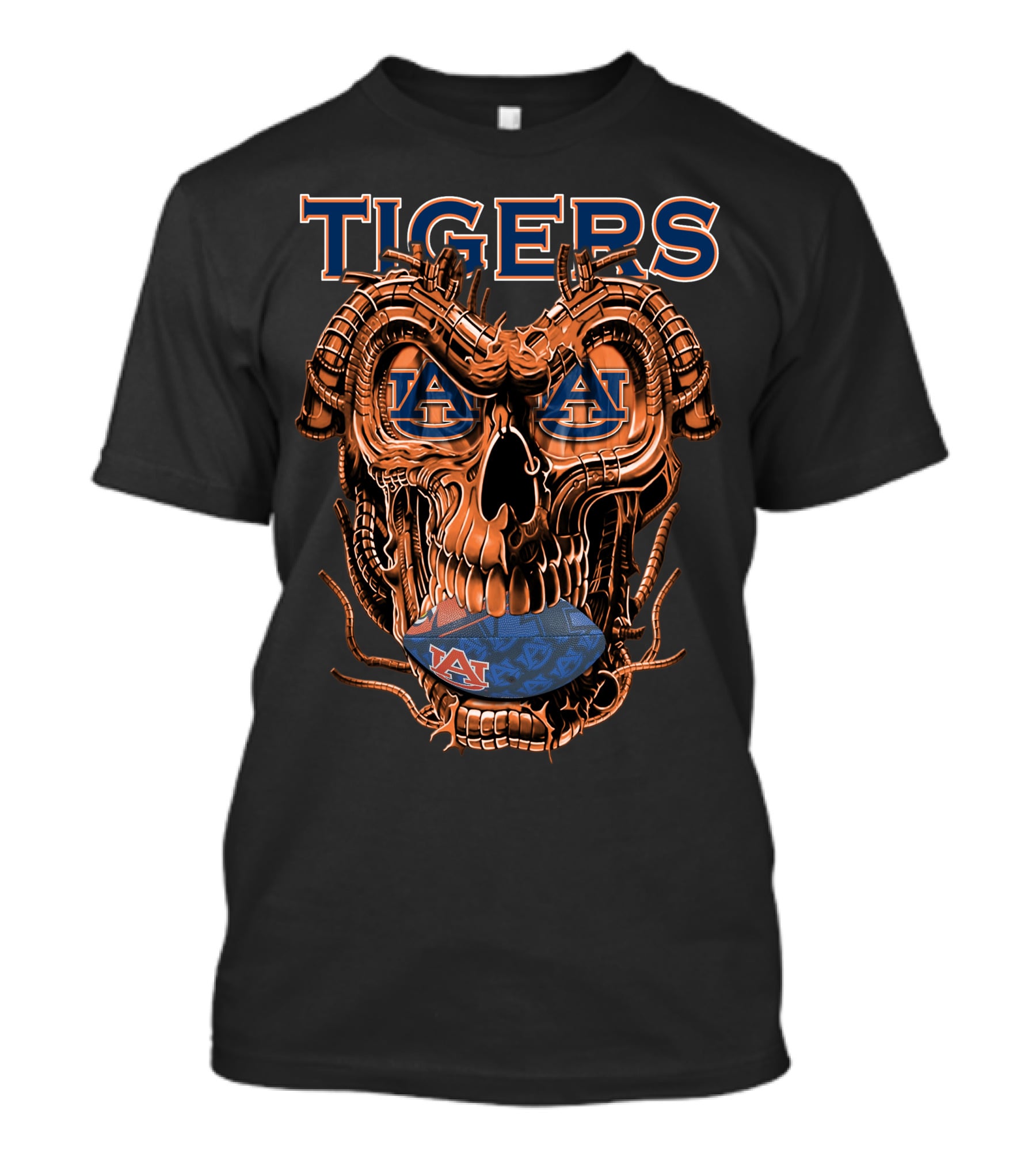 Auburn Tigers Robotics Skull Football T-Shirt