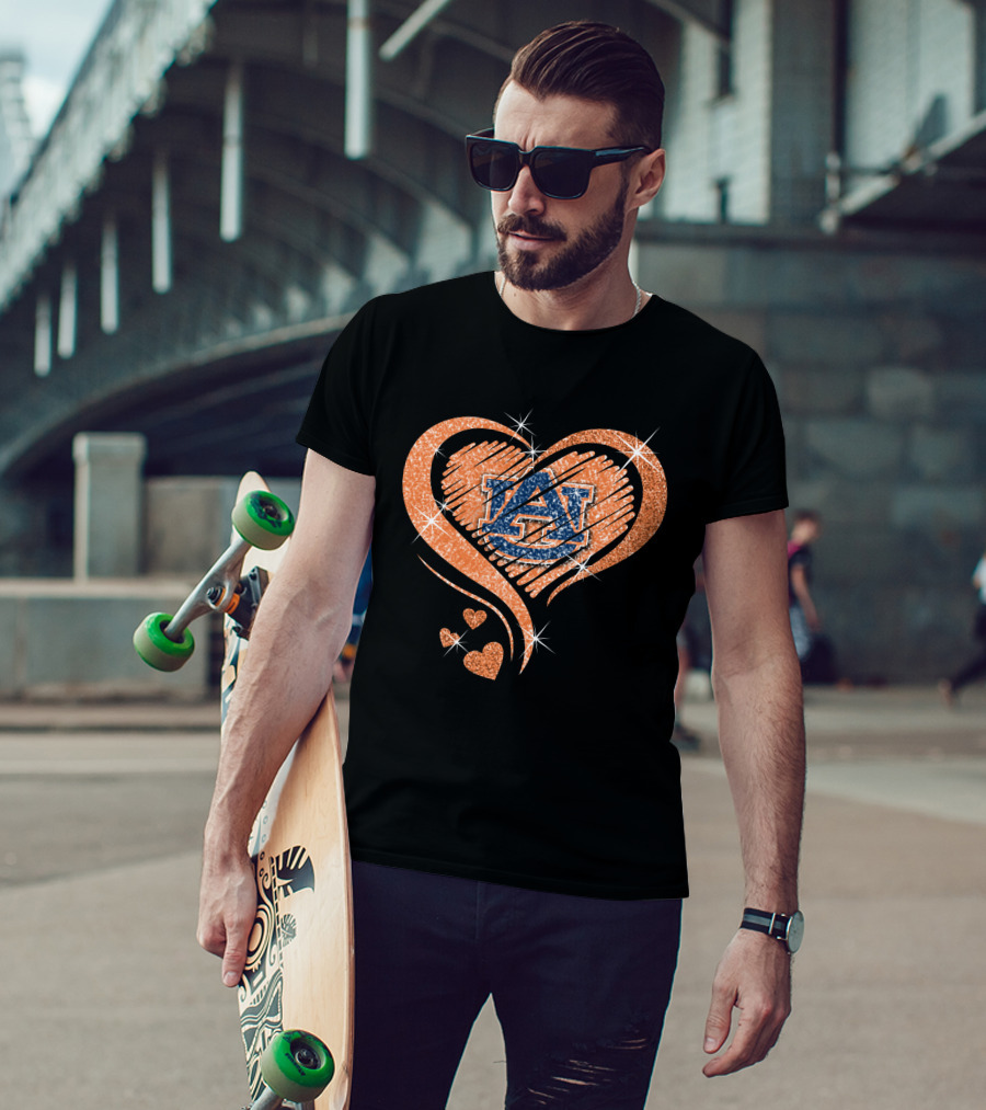 Auburn Tigers Heart With Logo Sparkles T-Shirt