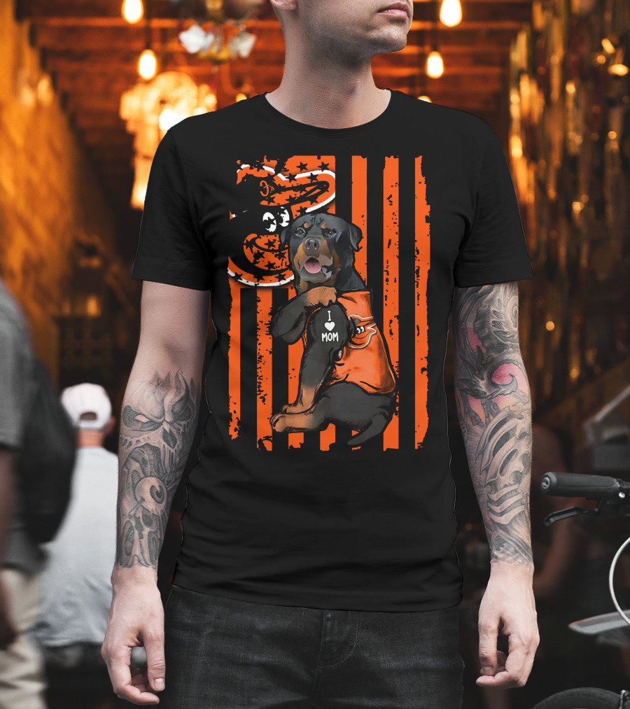Rottweiler I Mom Baltimore Orioles American Flag T-Shirt