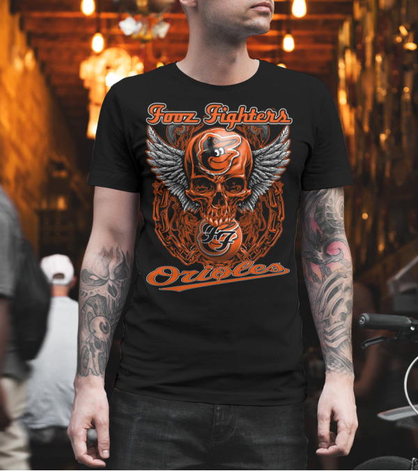 Foo Fighters Baltimore Orioles Skull Wings T-Shirt Foo Fighters Baltimore Orioles Skull Wings T-Shirt