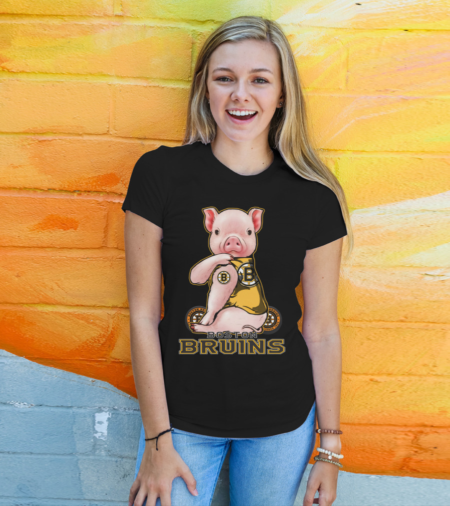 Boston Bruins Pig Wearing Team Uniform T-Shirt