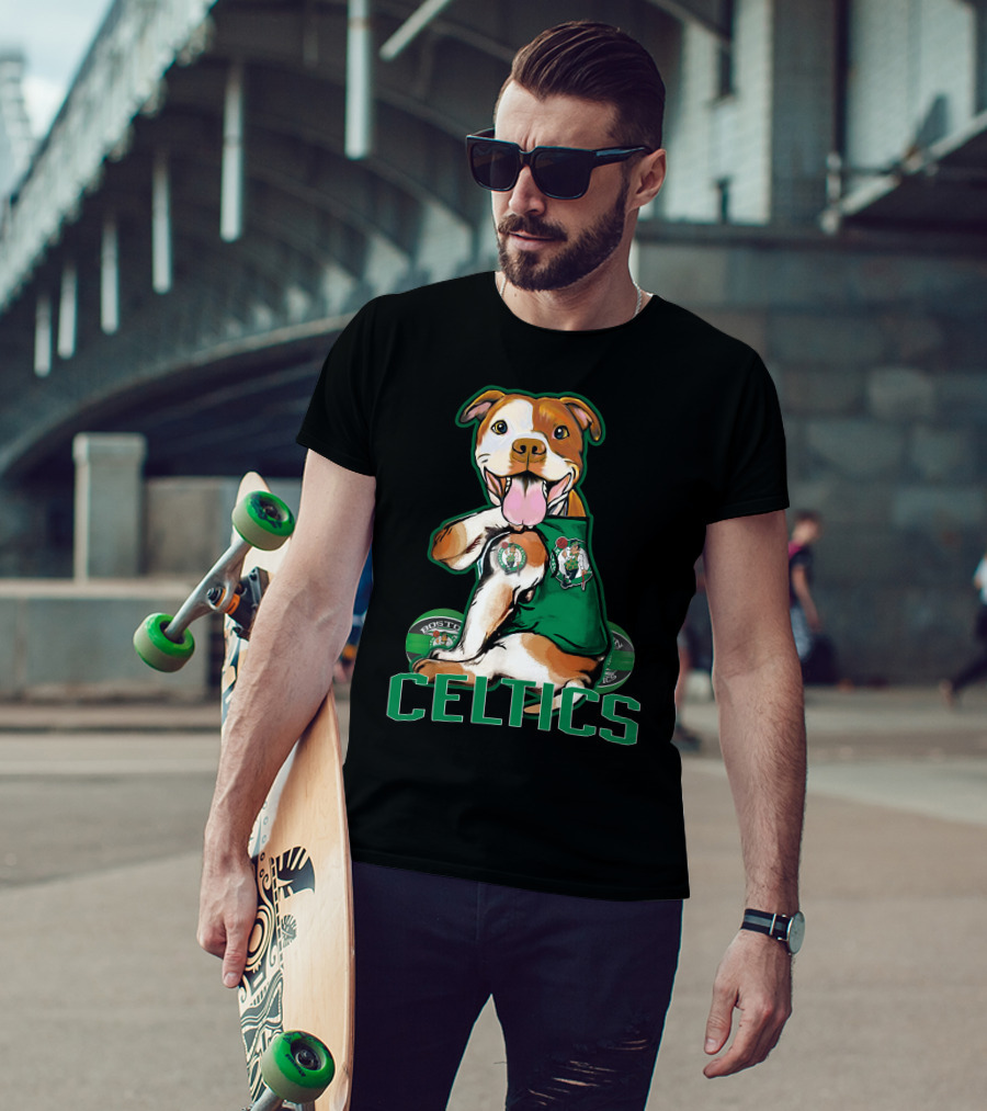 Boston Celtics Pitbull Fan With Team T-Shirt