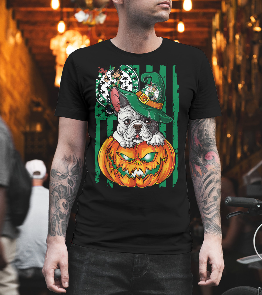 Bulldog Halloween Boston Celtics Pumpkin Hat T-Shirt