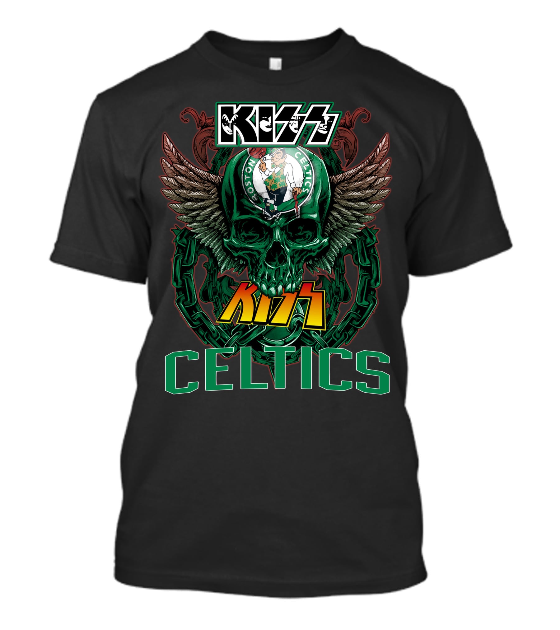 KISS Boston Celtics Skulls And Wings T-Shirt