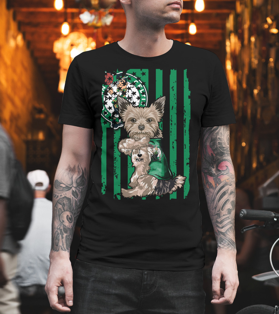 Yorkshire Terrier I Love Mom Boston Celtics Green Stripes T-Shirt
