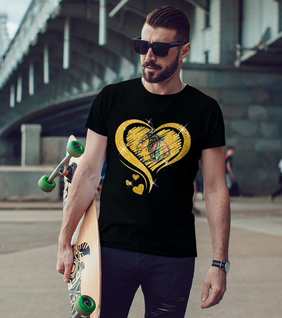 Heart Glitter Chicago Blackhawks T-Shirt