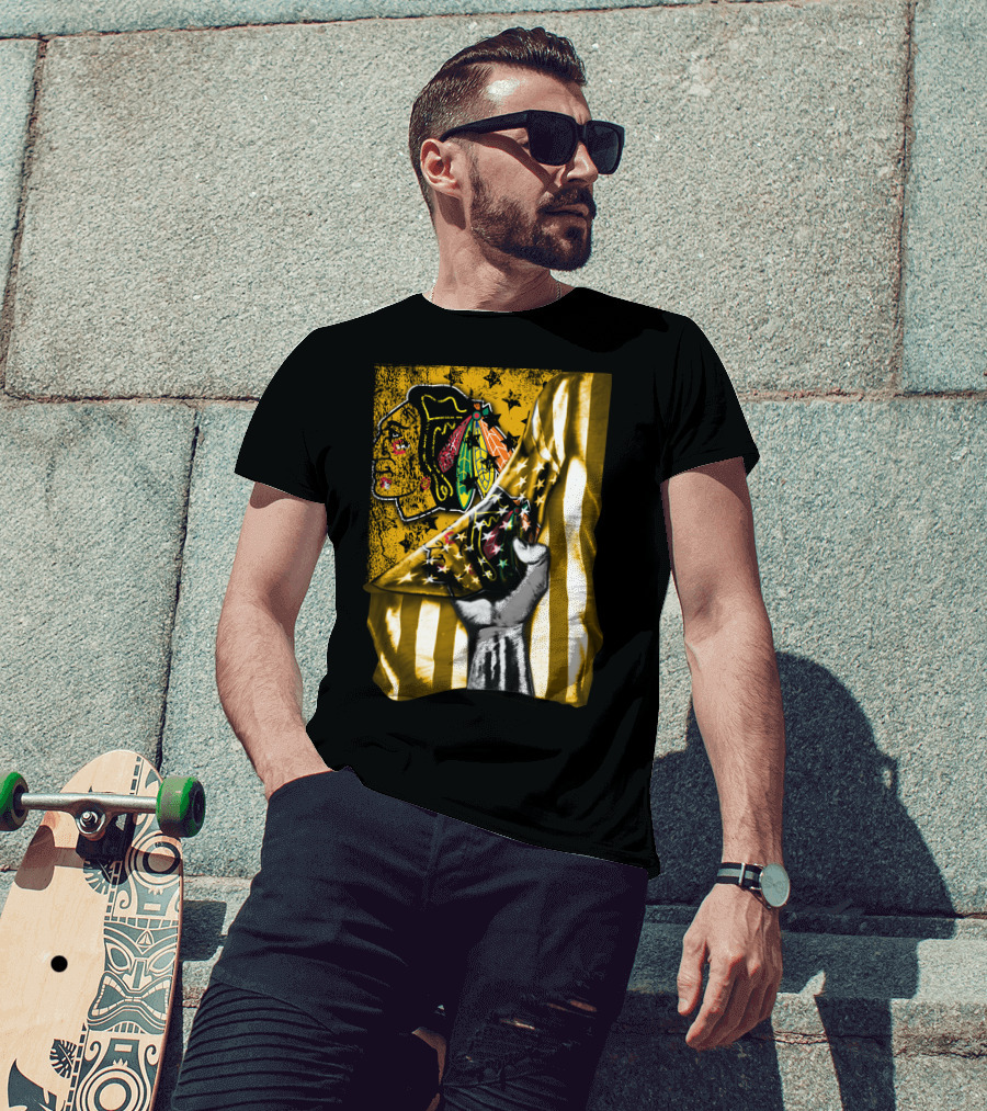 Flag Chicago Blackhawks Stars And Stripes Iconic T-Shirt