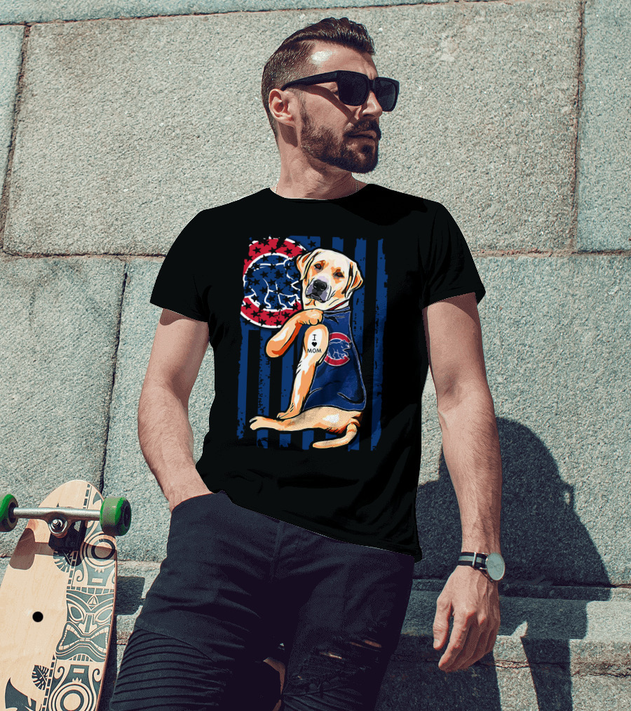 Labrador Retriever I Love Mom Tattoo Chicago Cubs Stripes T-Shirt