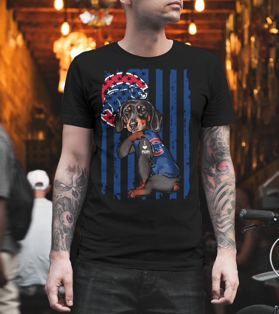 I Love Mom Dachshund Chicago Cubs American Flag T-Shirt