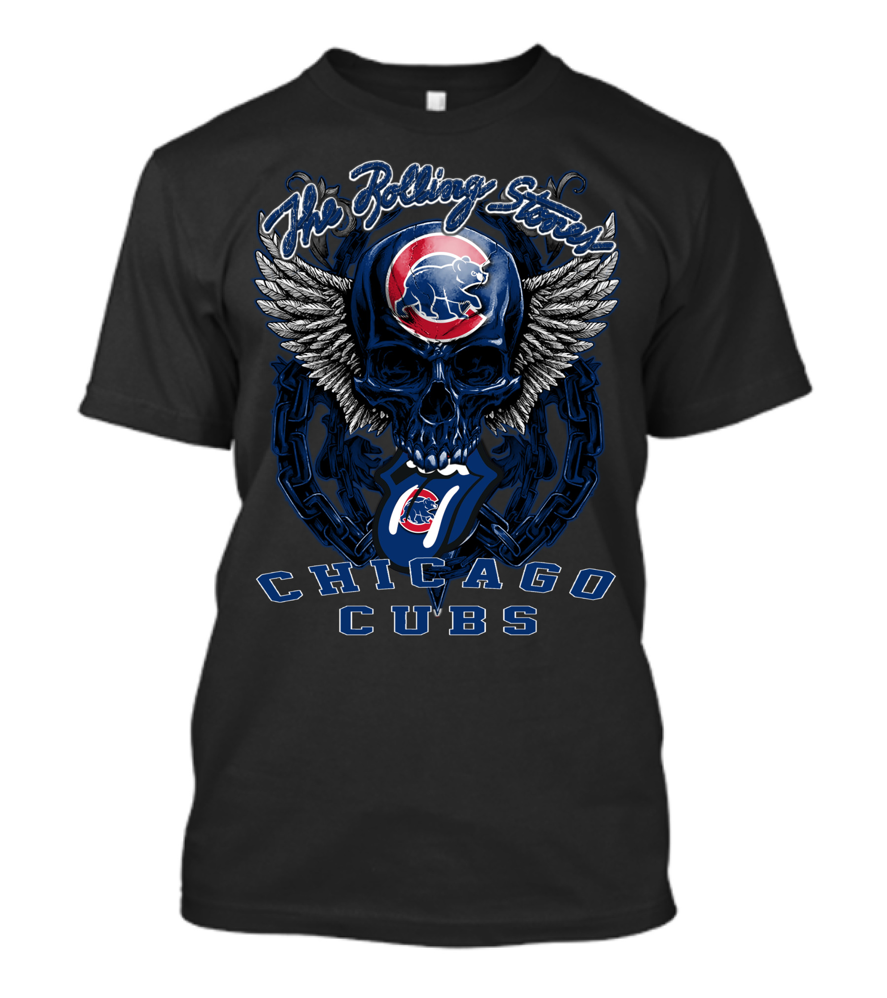 The Rolling Stones Chicago Cubs Skull Wings Logo Mashup T-Shirt