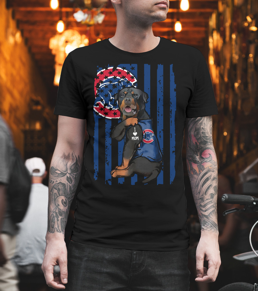 Rottweiler I Love Mom Chicago Cubs Blue Stripes T-Shirt