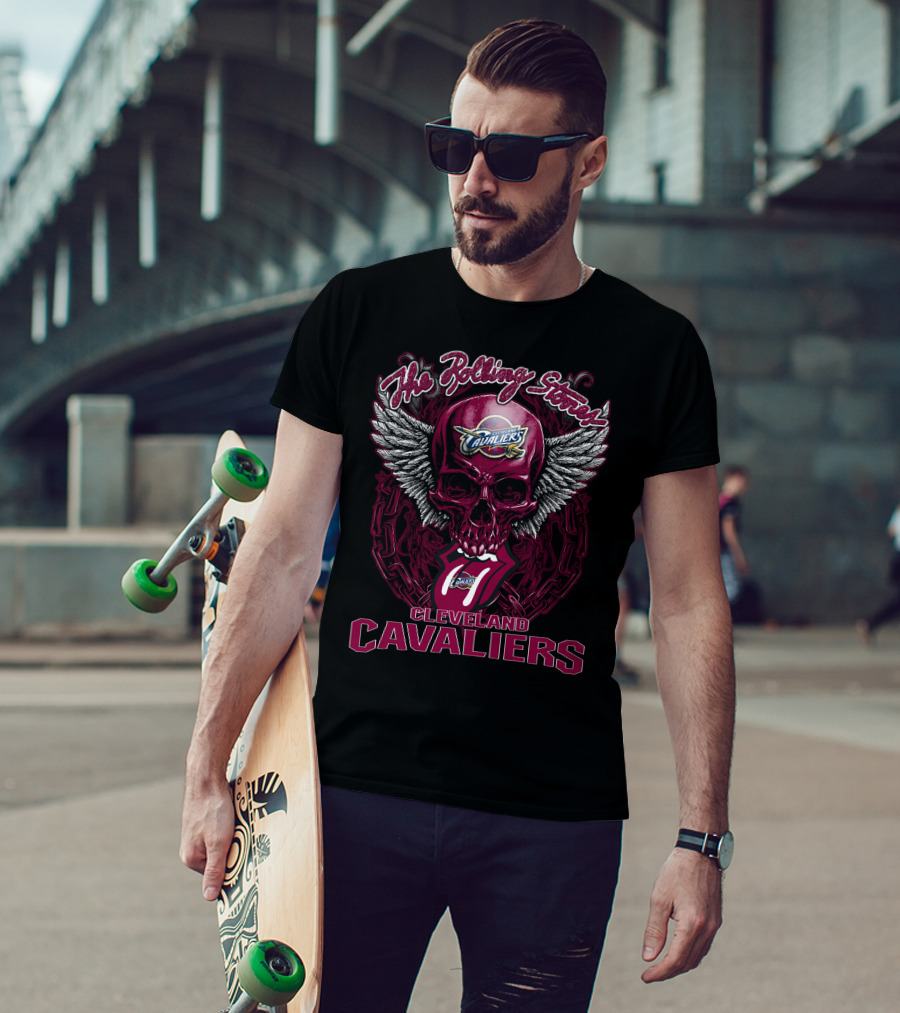 The Rolling Stones Cleveland Cavaliers Skull Winged Logo Mashup T-Shirt