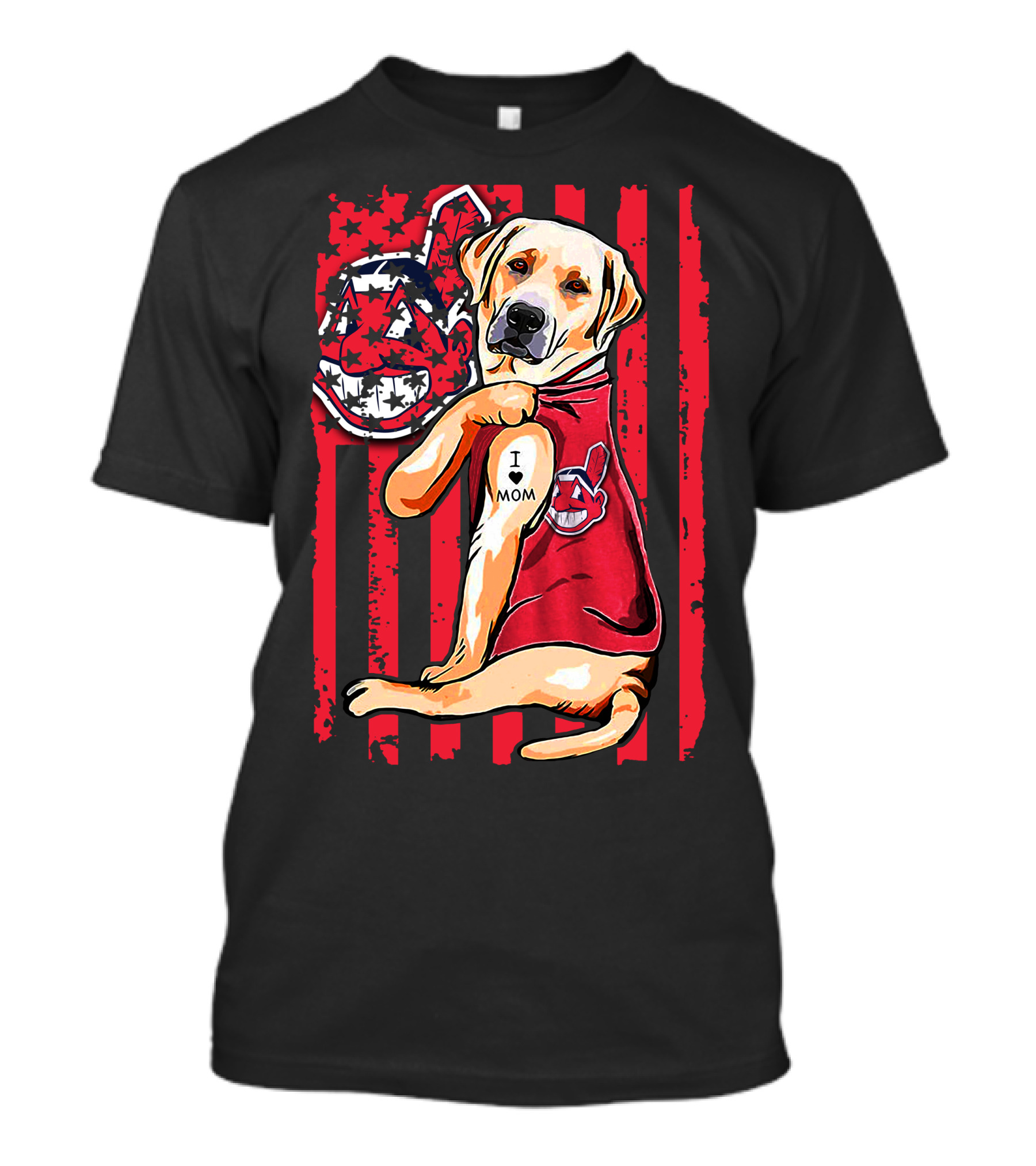 Labrador Retriever I Love Mom Cleveland Indians Red White Blue Flag T-Shirt