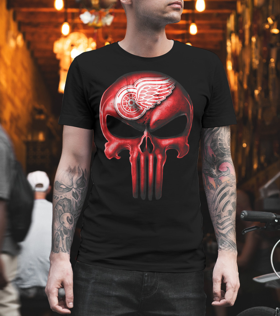 Detroit Red Wings Skull Punisher Crossover T-Shirt