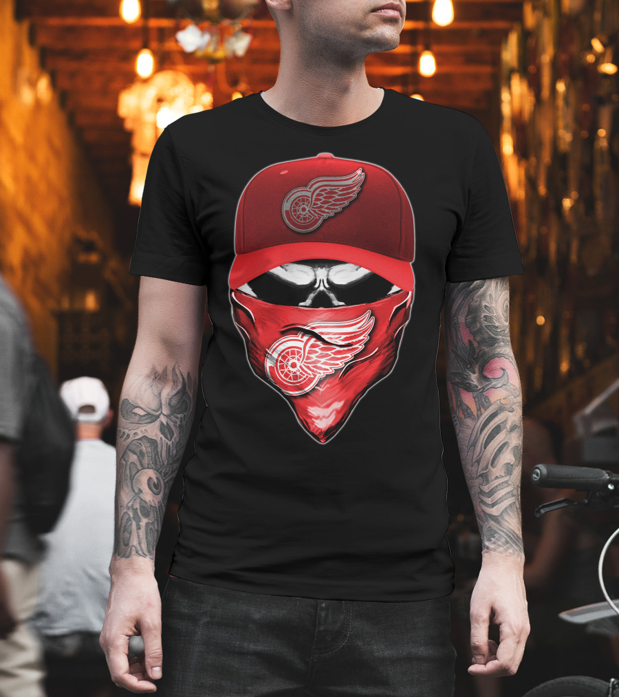 Skull Detroit Red Wings Bandana And Cap T-Shirt