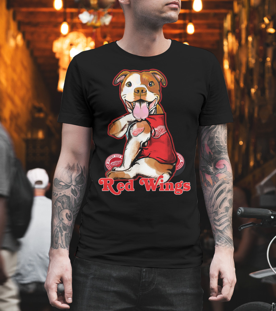 Pittbull Wearing Detroit Red Wings Gear Red Wings T-Shirt