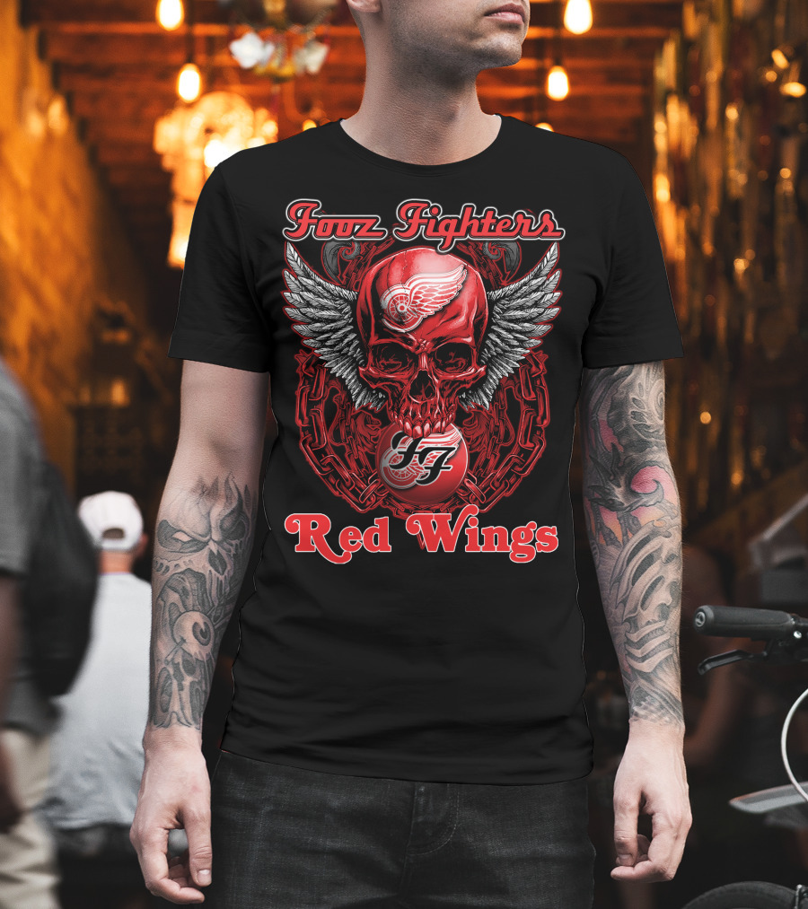 Fooz Fighters Detroit Red Wings Skull Wings T-Shirt