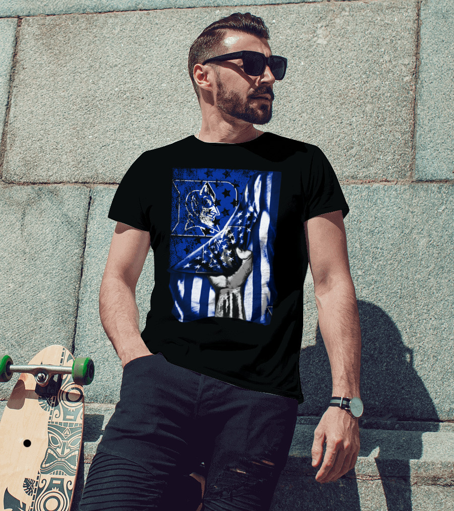 USA Flag With Duke Blue Devils Symbolic T-Shirt