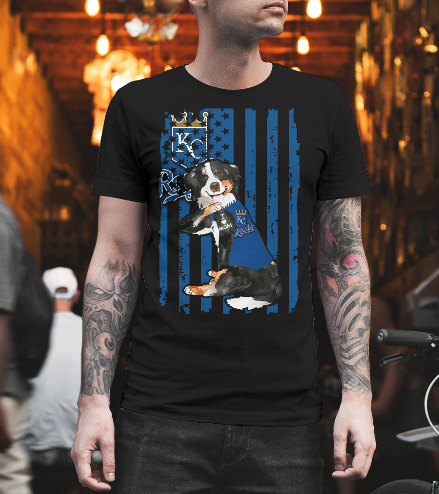 Border Collie Kansas City Royals I Love Mom Blue Stripes Stars T-Shirt