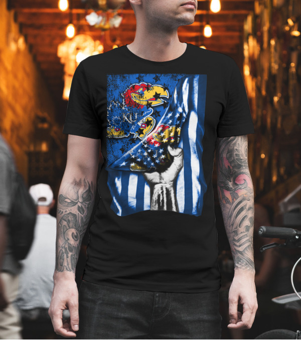 Kansas Jayhawks American Flag Dual T-Shirt Kansas Jayhawks American Flag Dual T-Shirt