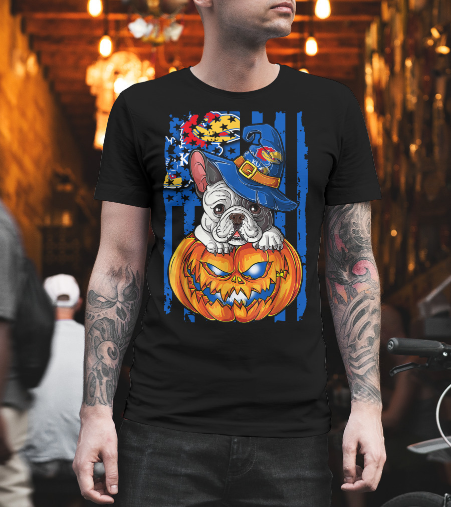 Kansas Jayhawks Bulldog Halloween Pumpkin Wizard Hat T-Shirt