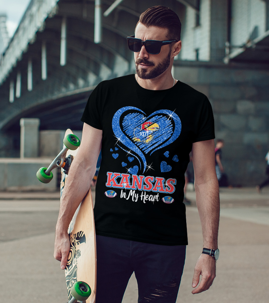 Kansas Jayhawks Heart KU Love Glitters Kansas In My Heart T-Shirt