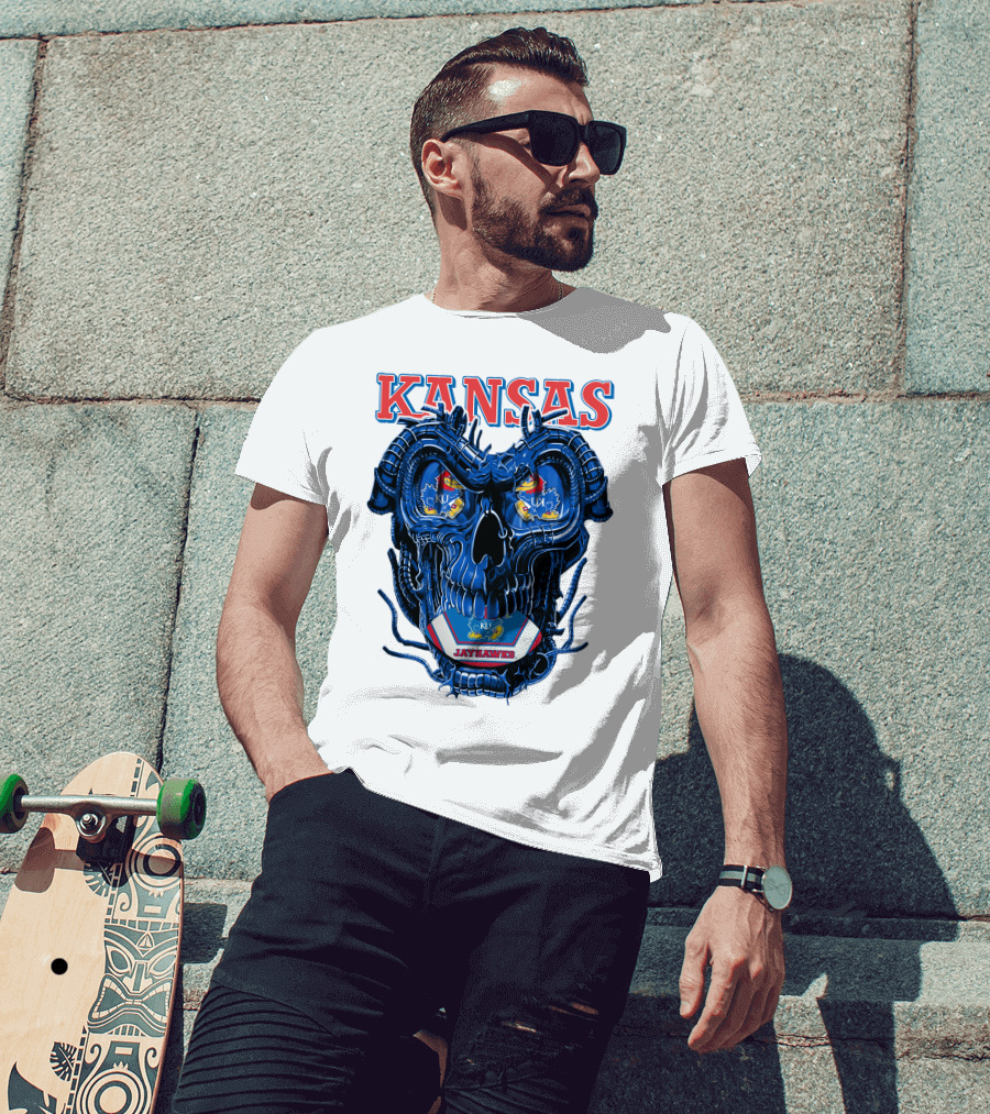 Kansas Jayhawks Dragonskull KU Football T-Shirt