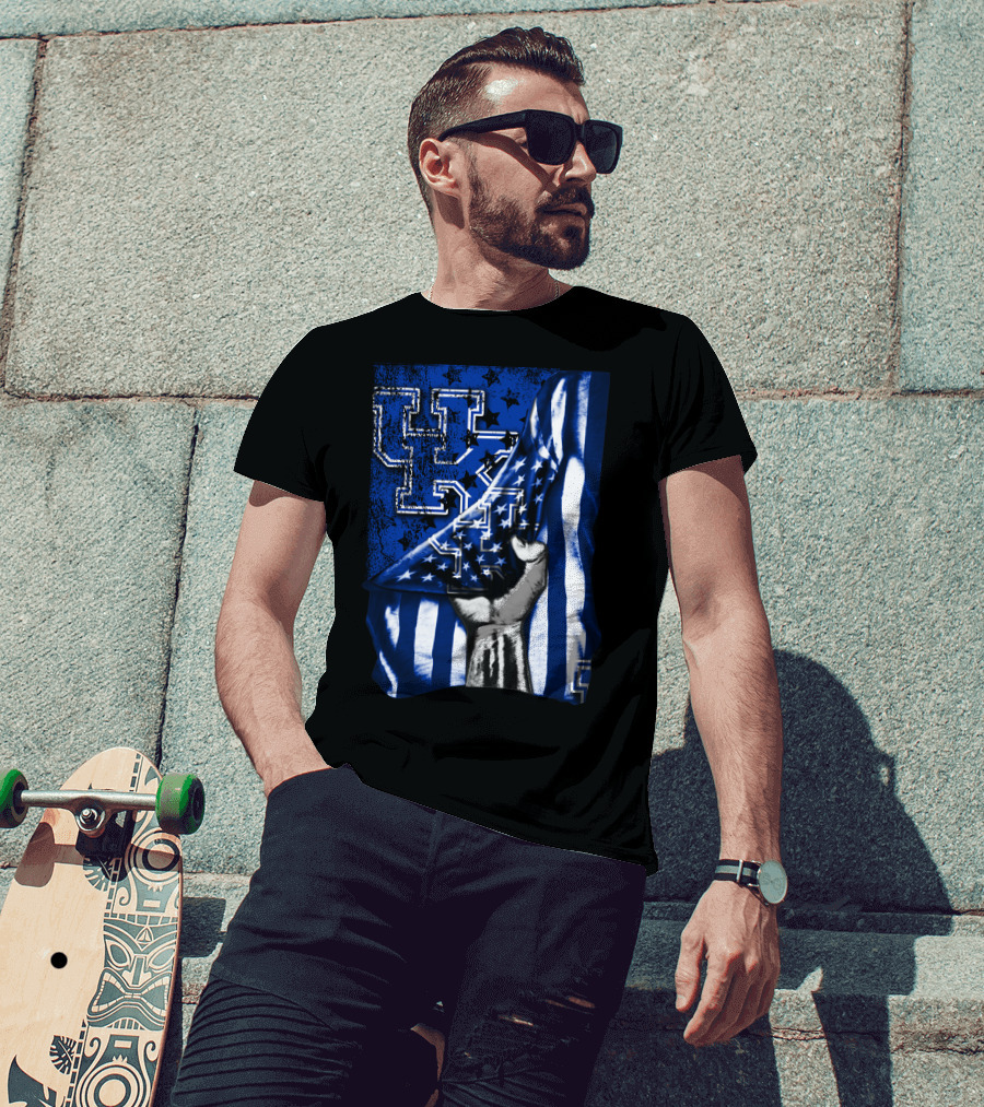 UK Logo Blue Stars And Stripes Patriotic T-Shirt
