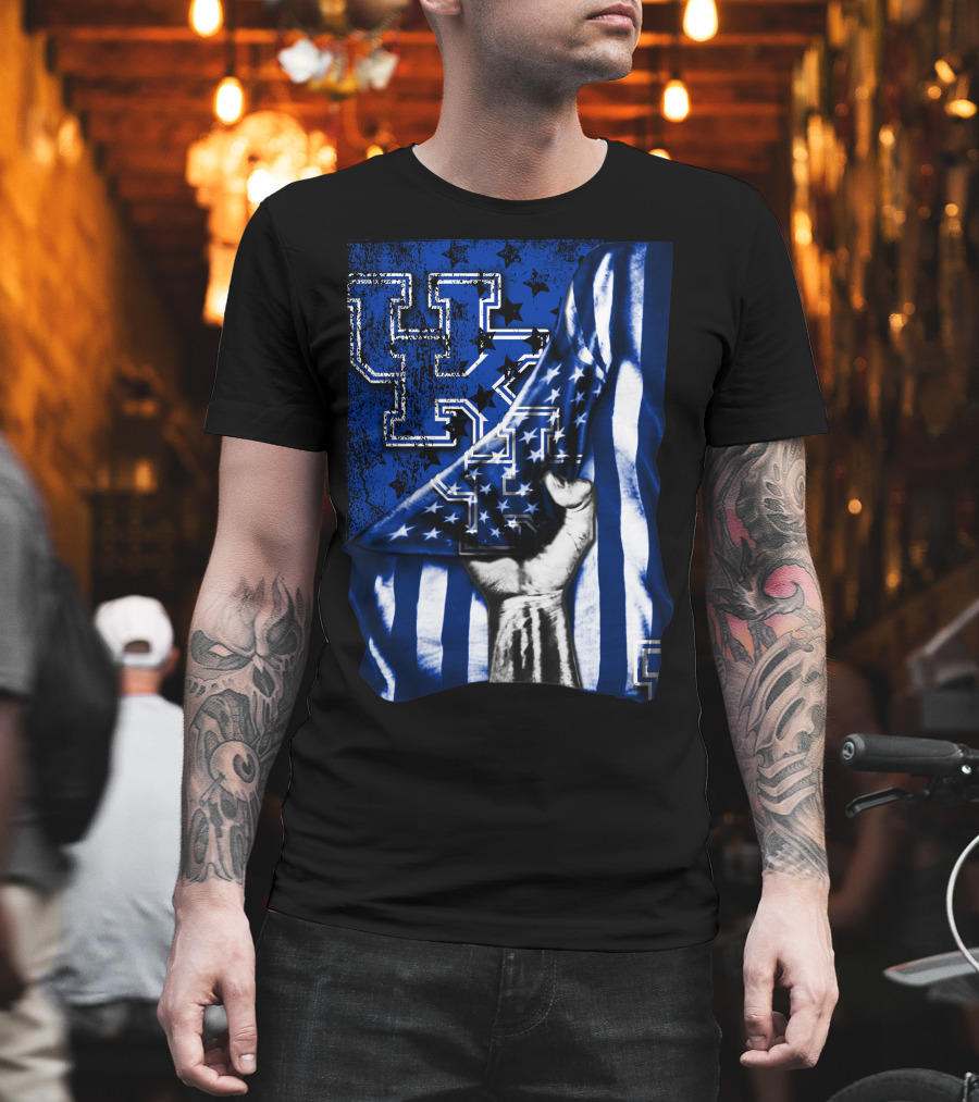 UK Logo Blue Stars and Stripes Patriotic T-Shirt