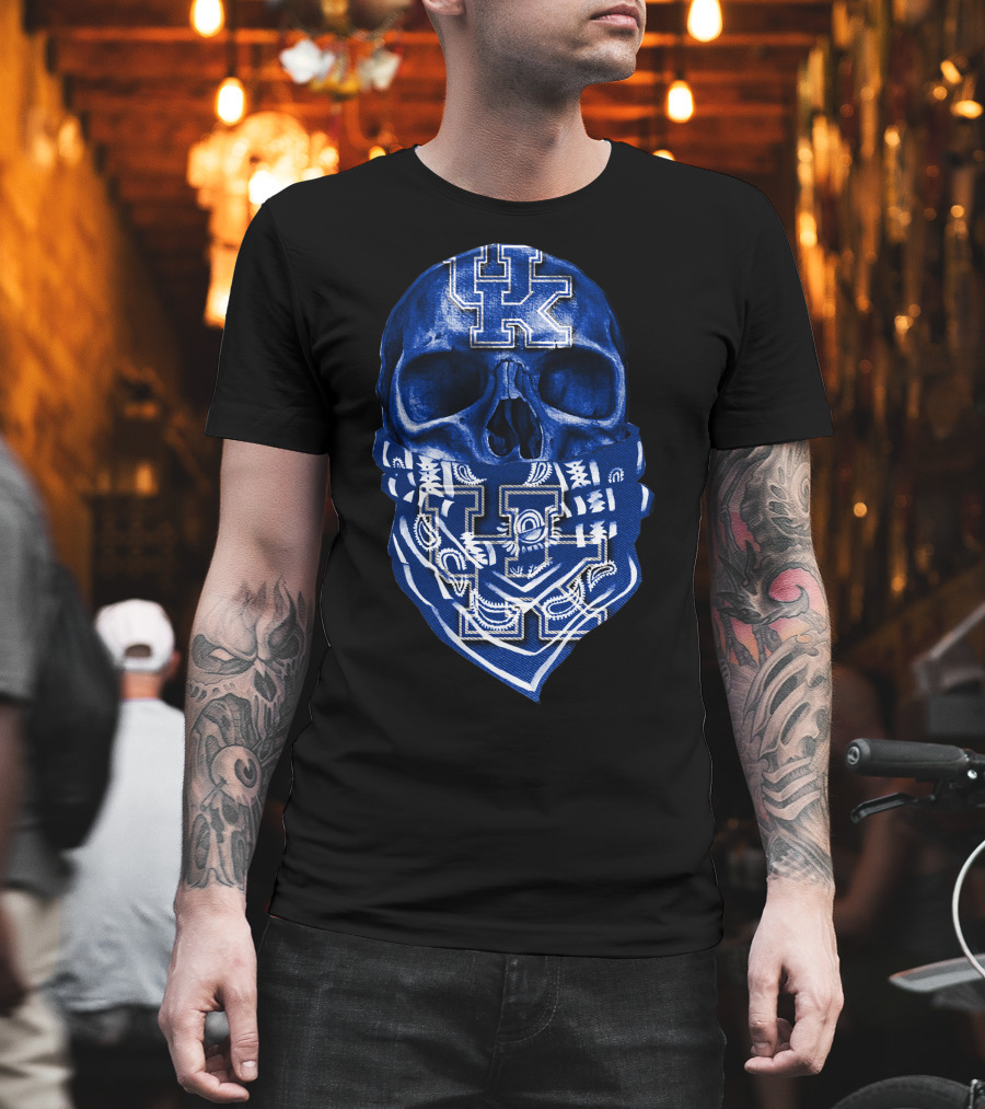 Kentucky Wildcats Skull Bandana Blue UK T-Shirt