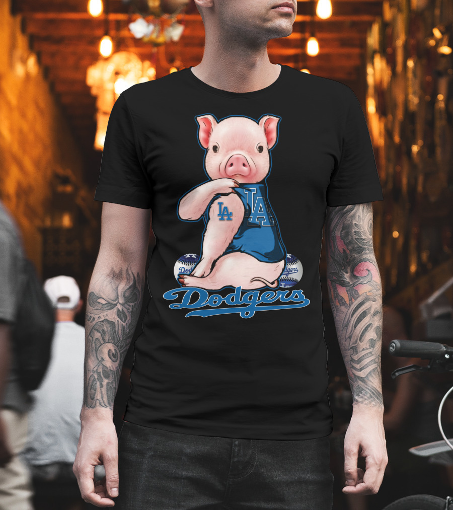 Los Angeles Dodgers Pig Baseball Character with LA T-Shirt