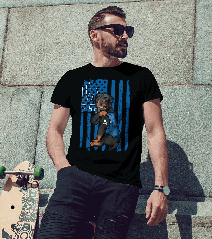 Rottweiler I Love Mom LA Dodgers Blue T-Shirt