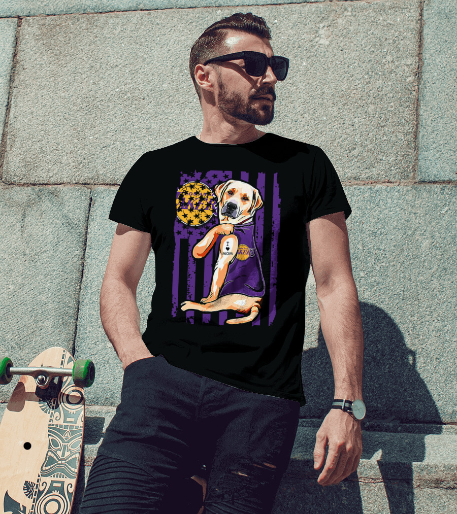 Labrador Retriever I Love Mom Los Angeles Lakers Fan T-Shirt