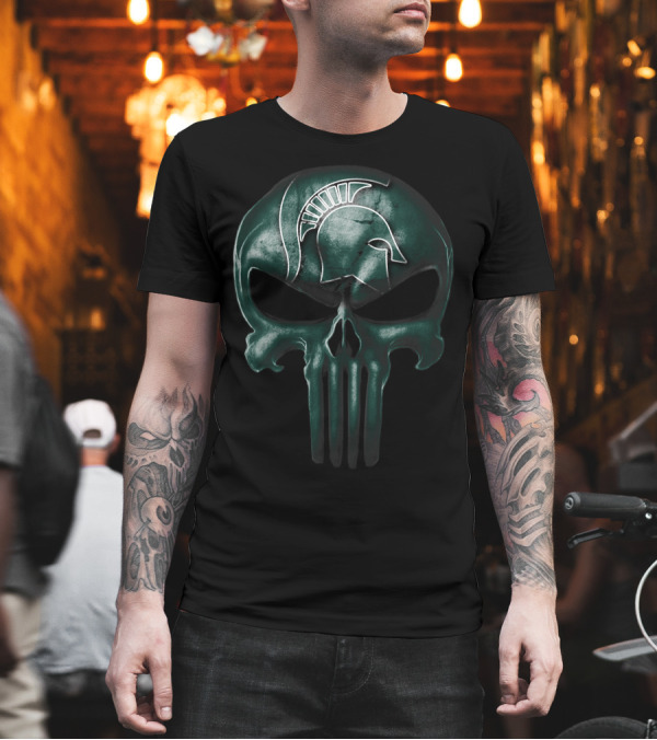 Skull Michigan State Spartans Punisher T-Shirt Skull Michigan State Spartans Punisher T-Shirt