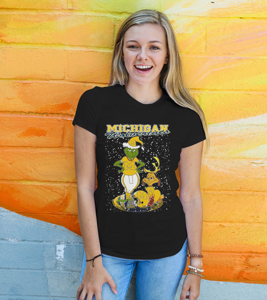 Michigan Wolverines Grinchxmas Holiday Football T-Shirt