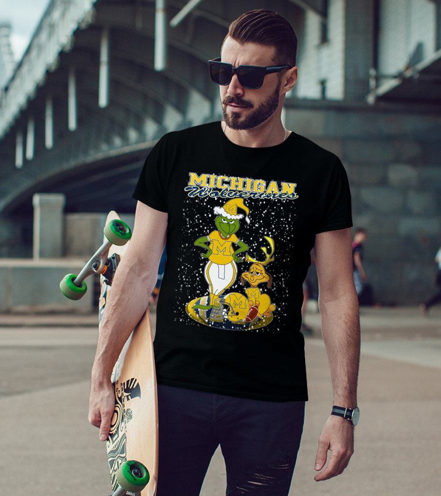 Michigan Wolverines Grinchxmas Holiday Football T-Shirt
