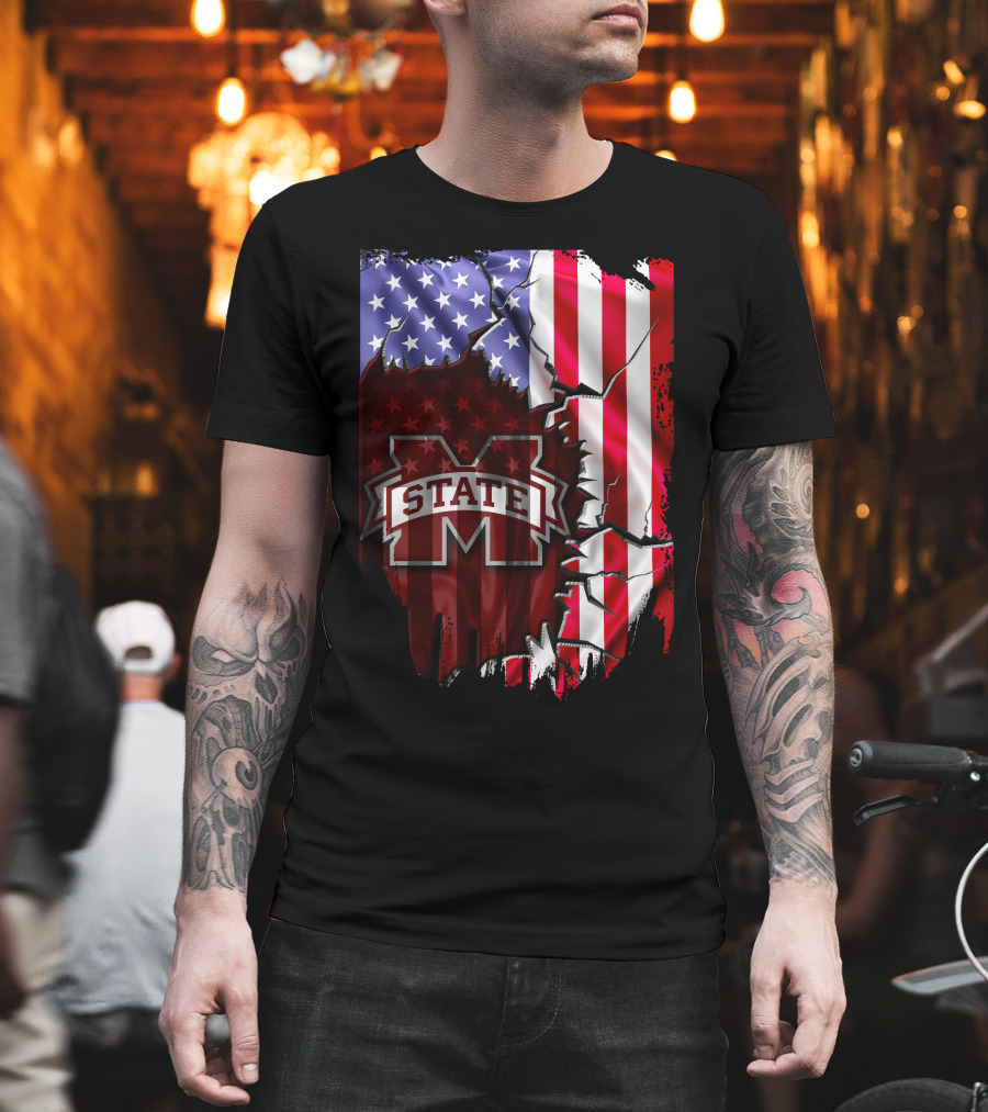 Mississippi State Bulldogs American Flag Torn T-Shirt