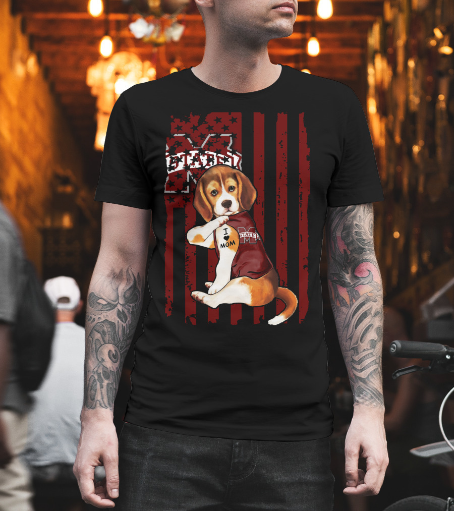Mississippi State Bulldogs Beagle With I Love Mom Tattoo T-Shirt