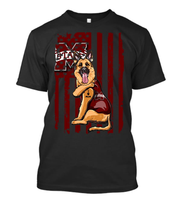 German Shepherd Mississippi State Bulldogs Flag I Love Mom T-Shirt