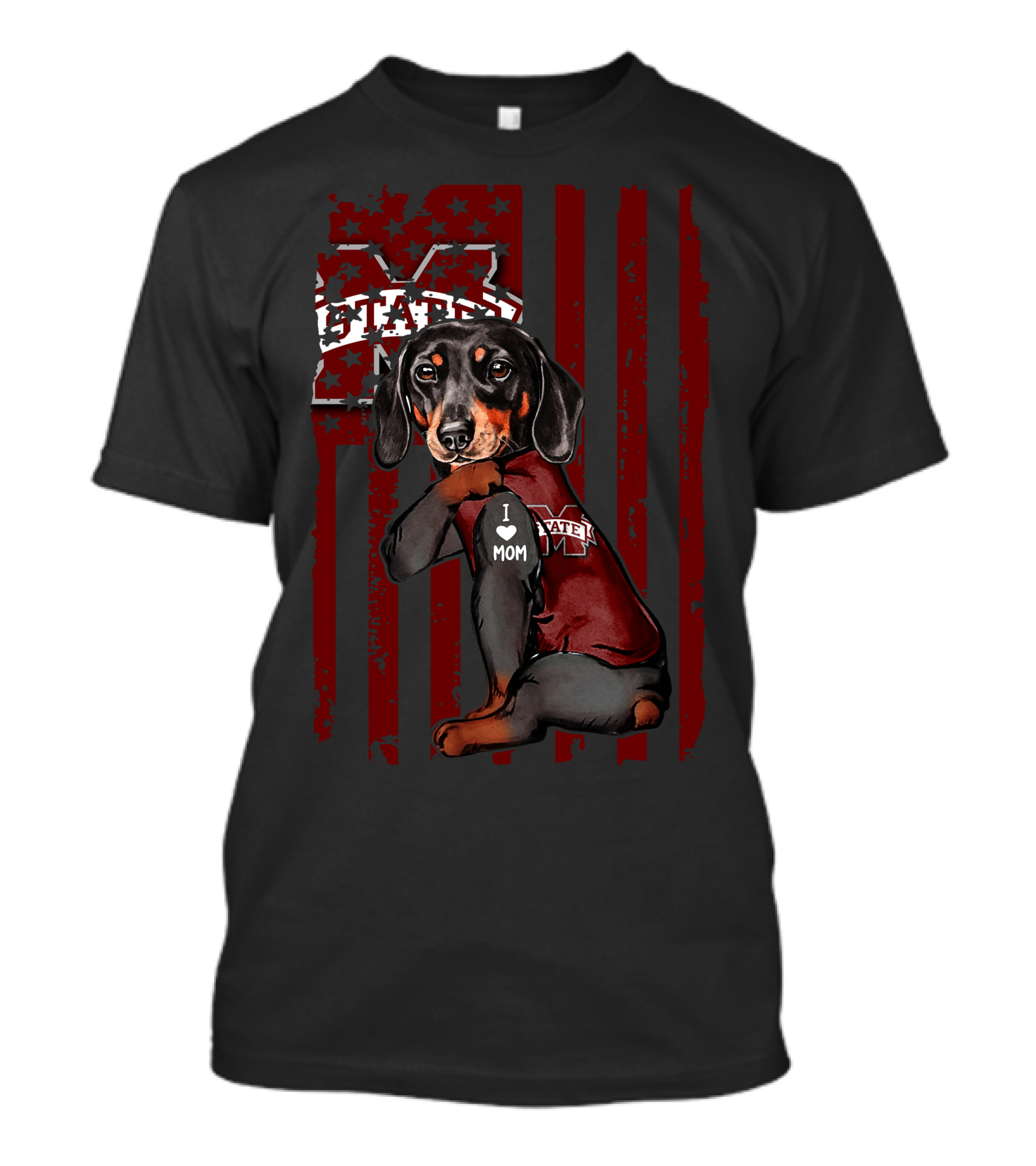 Mississippi State Bulldogs Dachshund I Love Mom T-Shirt