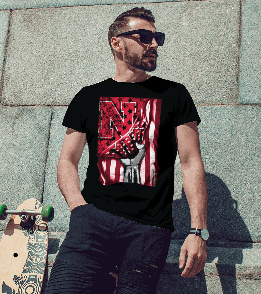 Nebraska Cornhuskers American Flag N Stars Power Symbol T-Shirt